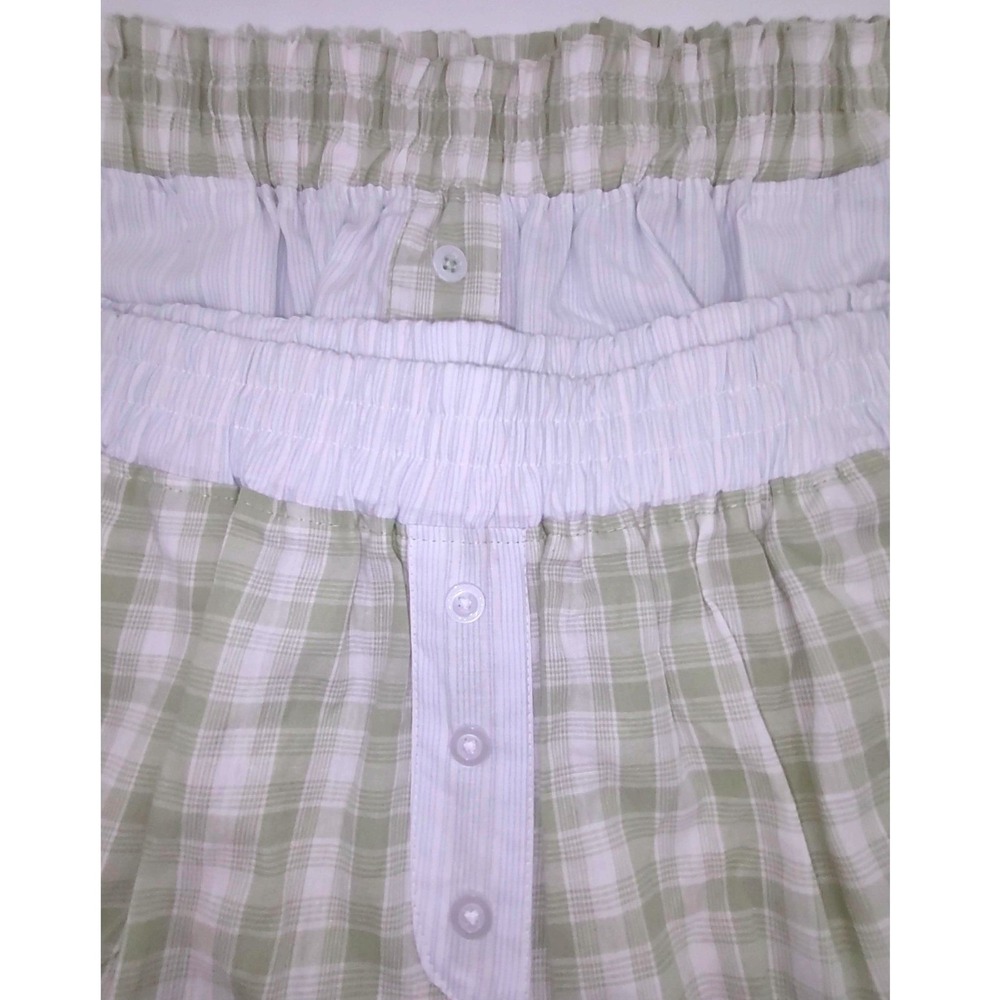 2 Cotton Sleep Shorts Women (M) Pajama Boxer Pockets Green Gingham & Blue Stripe - Picture 4 of 7